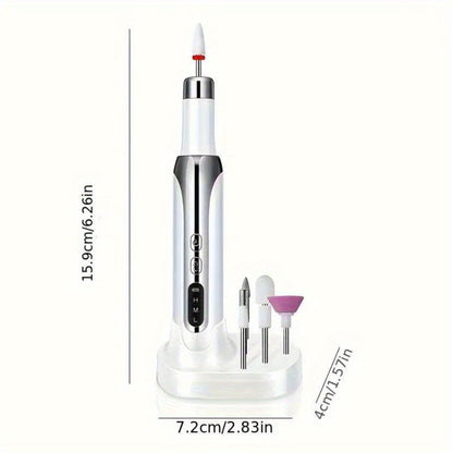 Electric Nail Drill Cordless USB Rechargeable 12 Bits Sanding Bands Manicure Pedicure Kit Low Noise Portable Pen Style Home Salon Beginner Professional Golden White