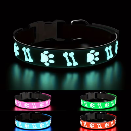 LED Dog Collar USB Rechargeable – 15 Light Modes Adjustable Glow Safety Collar for Nighttime Walks, Soft 3D Flash Pattern Pet Collar, XS–L, Blue, Pink, Red, Black, Green
