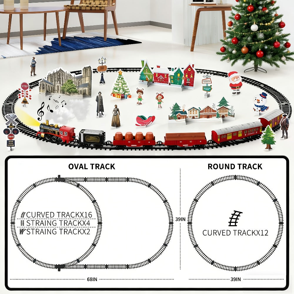 Christmas Train Set for Kids – 43PCS Electric Train Toy with Smoke, Lights & Sound, 6 Cars & 28 Tracks, Switchable Railway Layout, Holiday Birthday Gift for Boys Girls Toddlers