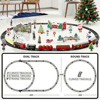 Christmas Train Set for Kids – 43PCS Electric Train Toy with Smoke, Lights & Sound, 6 Cars & 28 Tracks, Switchable Railway Layout, Holiday Birthday Gift for Boys Girls Toddlers