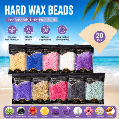 Hard Wax Beads for Hair Removal Full Body 1000g/2000g — Professional Waxing Kit with 20 Applicator Sticks, Low Melting Point Beginner-Friendly Depilatory Wax for Sensitive Skin, Unisex Women & Men