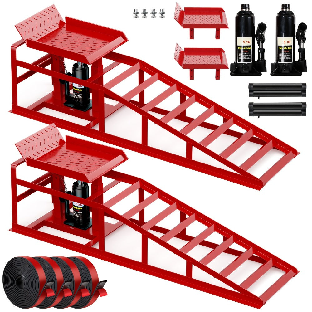 Hydraulic Car Ramps 2-Pack 10000 LB Heavy Duty Vehicle Lift Ramp Adjustable Height 9.84-14.96 Inch for Oil Change Undercarriage Repair Home Garage & Shop