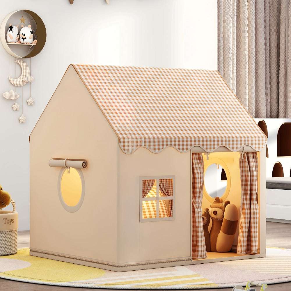 Kids Play Tent Cabin Style for Indoor Outdoor – Checked Polyester Playhouse for Toddlers Ages 2-6, Imaginative Role Play Pretend House | Best Birthday & Holiday Gift for Boys and Girls