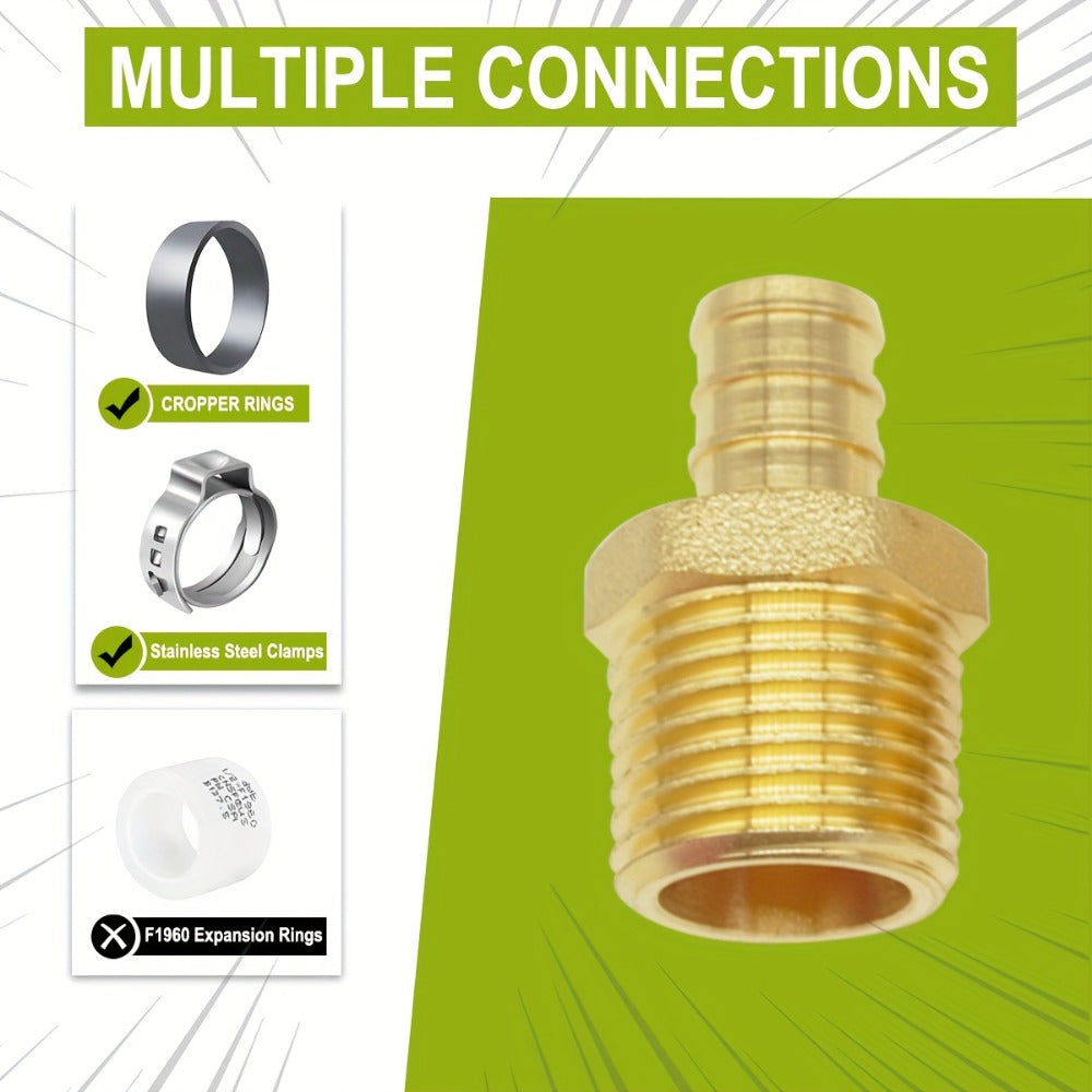 Brass PEX Crimp Adapters 20pcs - 10pcs 1/2" PEX x 1/2" Male NPT & 10pcs 1/2" PEX x 1/2" Female NPT Threaded Adapter, Crimp Fittings for PEX Pipe Plumbing Connections