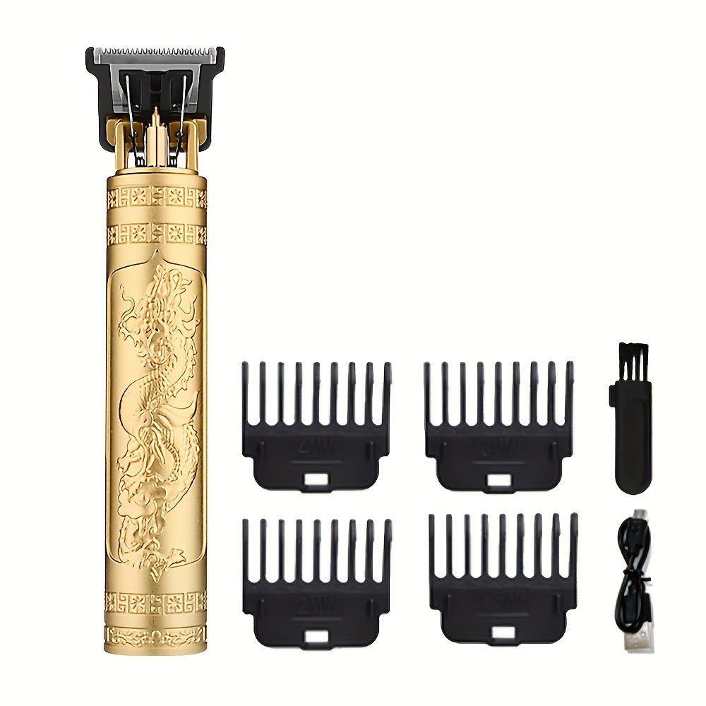 Hair Clipper Set for Men USB Rechargeable - LCD Display Cordless Trimmer, Guide Combs & Cleaning Brushes, Professional Home Haircut Kit, Gift for Men, Golden Blue Silver