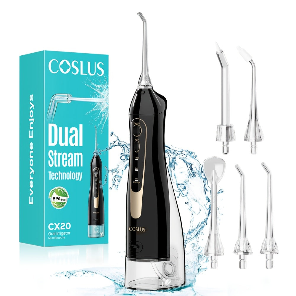 Rechargeable Oral Irrigator Cordless Water Flosser — 300ml Tank, Deep Gum & Teeth Cleaning, Quiet Operation, Travel-Ready Portable Design, Gold Accent Colors Black White Pink, Gift for Women