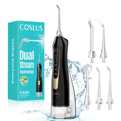 Rechargeable Oral Irrigator Cordless Water Flosser — 300ml Tank, Deep Gum & Teeth Cleaning, Quiet Operation, Travel-Ready Portable Design, Gold Accent Colors Black White Pink, Gift for Women
