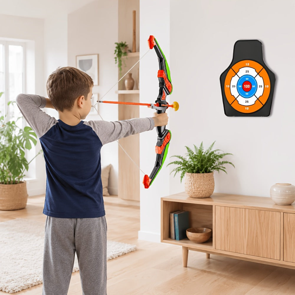 Kids Bow and Arrow Archery Set 10 Suction Cup Arrows Quiver Standing Target Safe Outdoor Toy Boys Girls Ages 3+ Birthday Christmas Holiday Gift Young Archers Green