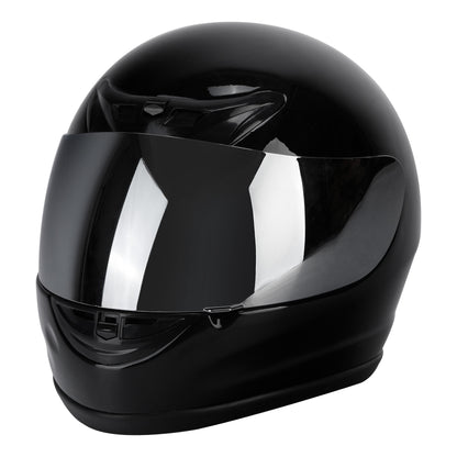 TCMT Motorcycle Mirror Shield Gloss Black FullFace DOT Adult Helmet Size S/M/L/XL