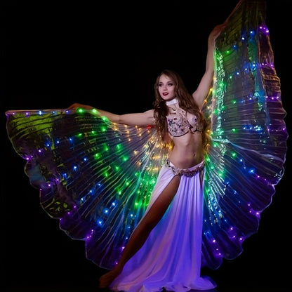 LED Feather Dance Costume Glowing Luminous – Light Up Belly Dance Performance Dress for Women Halloween Christmas Mardi Gras Rave Stage Show White Purple Warm White