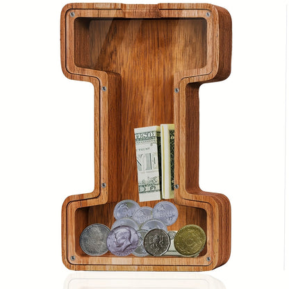 Personalized Wooden Piggy Bank for Kids – A-Z Alphabet Letter Initial Coin & Bill Savings Bank for Boys & Girls, Toddlers to Big Kids | Birthday Christmas Baby Shower Gift | Financial Literacy Toy & Room Decor