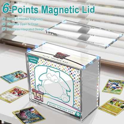 Pokemon Acrylic Display Case for ETB & Booster Bundle – 6mm Thick Clear Box Magnetic Lid UV Resistant Stackable Elite Trainer Box Protector for Card Collectors Gift