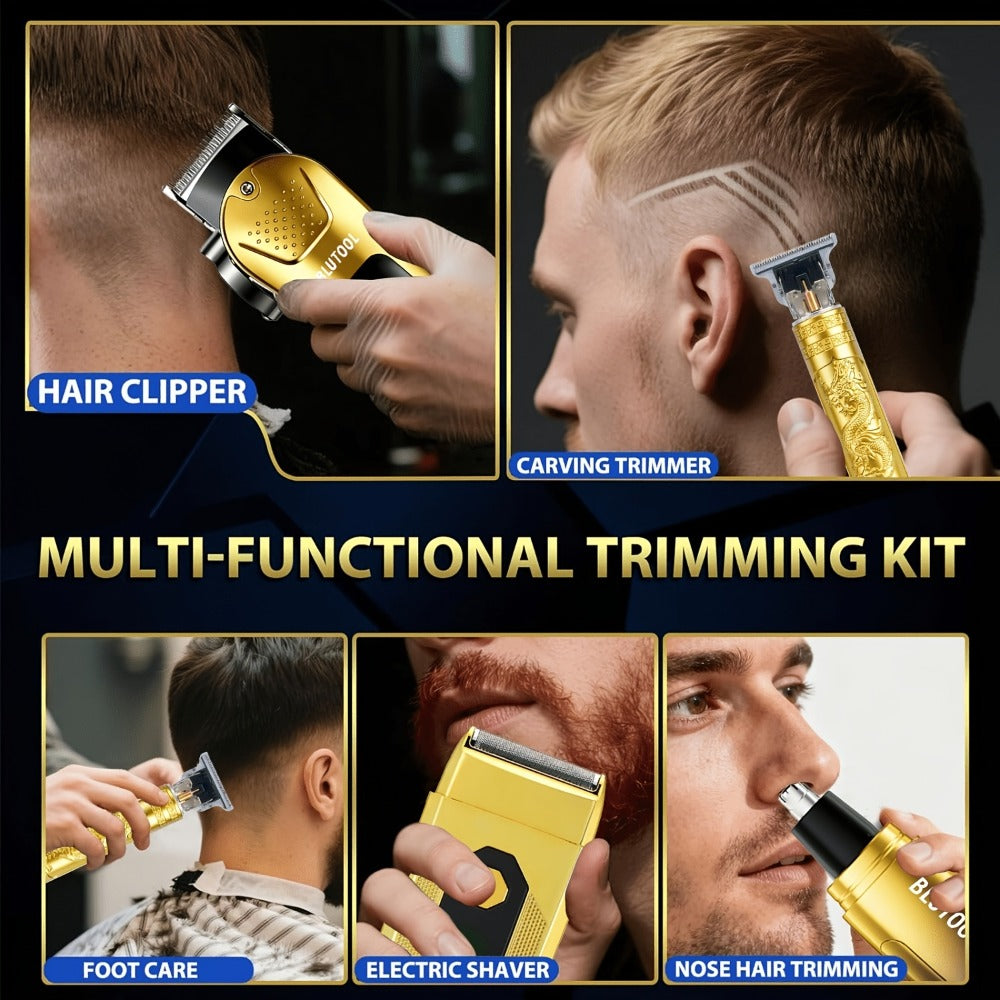 Men's Grooming Set 2 or 4 Piece - Cordless Electric Hair Clipper, T-Shaped Beard Trimmer, Nose Hair Trimmer & Electric Shaver, LED Display Professional Haircutting Beauty Kit, Father's Day Birthday Christmas Gift