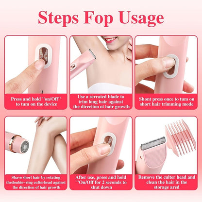 Electric Shaver for Women 2-in-1 Bikini Trimmer Portable USB Rechargeable Painless Wet Dry Lady Shaver with Precision Combs for Face Arms Legs Underarms Bikini Line