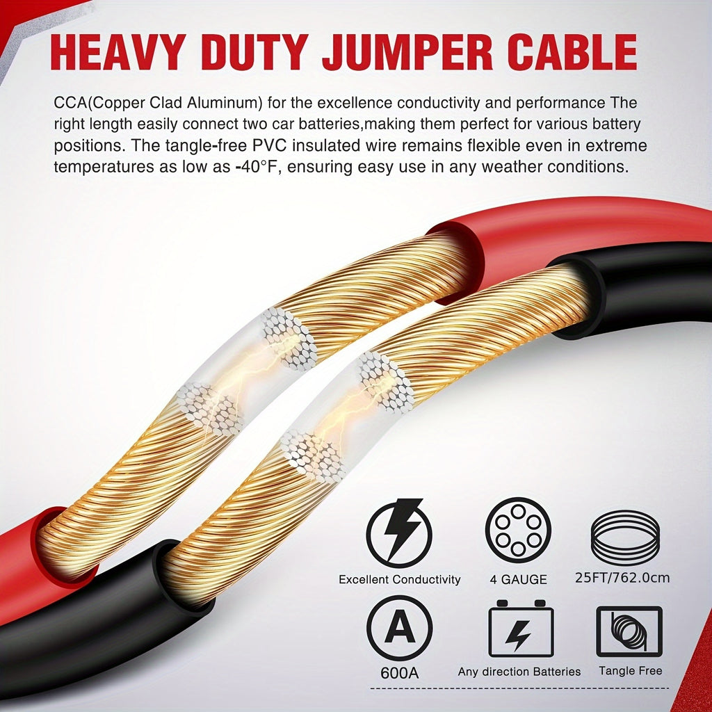 Jumper Cables for Car Battery FT Booster Cable Heavy Duty 600 A CCA Jumper Cable with Carrying Bag Jump Start Battery Kit for Pickup Truck RV Vans SUV