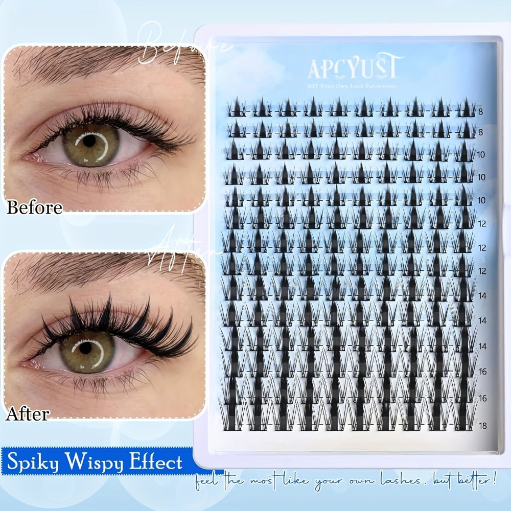 Anime Spike Lash Clusters Kit 8mm-18mm C Curl Individual Spiky Lash Extensions with Adhesive Glue – Manga Fairy Wet-Look DIY Volume Lashes for Cosplay, Editorial & Bold Eye Looks