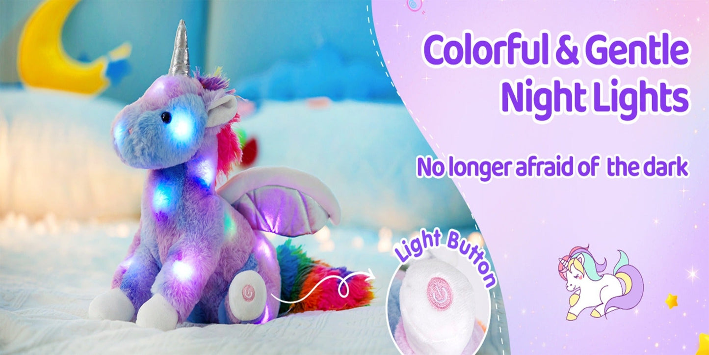 Light Up Unicorn Plush Toy with Glowing Rainbow LED & Music – Glow in the Dark Stuffed Animal for Kids, Girls, Birthday, Christmas & Holiday Gift