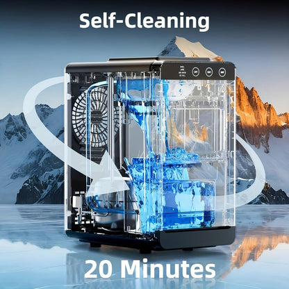 Portable Ice Machine – 28 Lbs/24Hrs, 8 Ice Cubes in 6 Mins, Self-Cleaning, Quiet Compact Countertop Ice Maker with 27oz Tank, 1.1lb Storage Basket & Scoop for Home, Kitchen, Camping & RV
