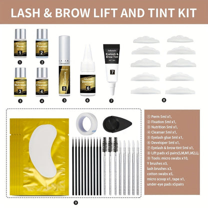Lash Lift Kit & Brow Lamination Tint Set — 2-in-1 Eyelash Perm & Eyebrow Lamination with Black Brown Tint Dye, 4-6 Week Long-Lasting Results, DIY Home or Salon Use, Complete Beauty Kit for Women
