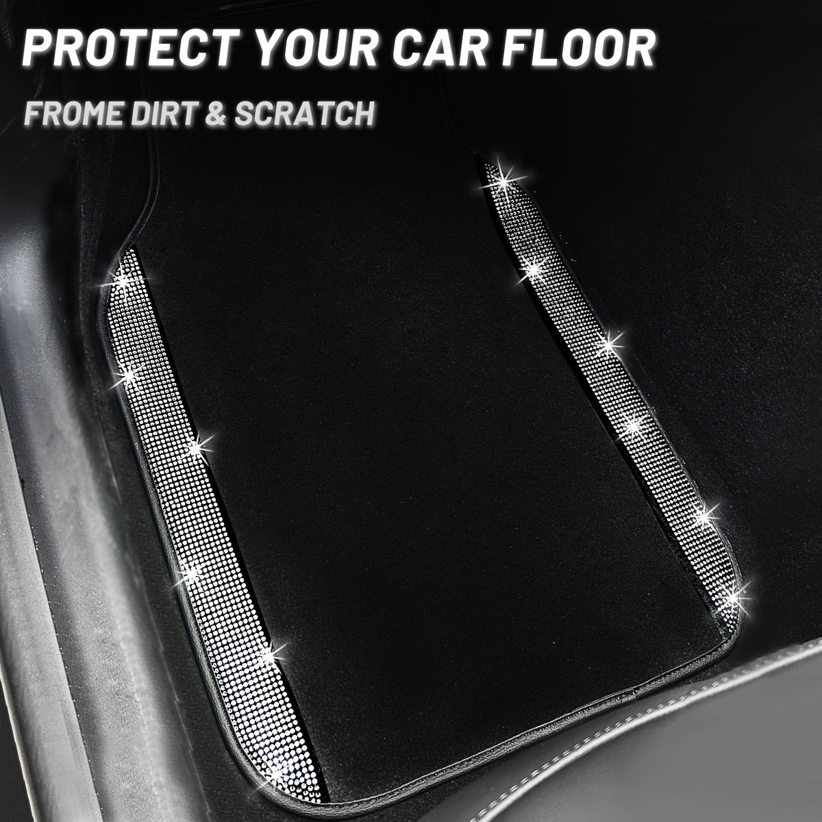 Bling Car Floor Mats Full Set, Universal Fit Most Cars, SUV, Trucks, 4pcs Sparkle Glitter Artificial Diamond Carpet for Women Girls with Anti-Slip Pad
