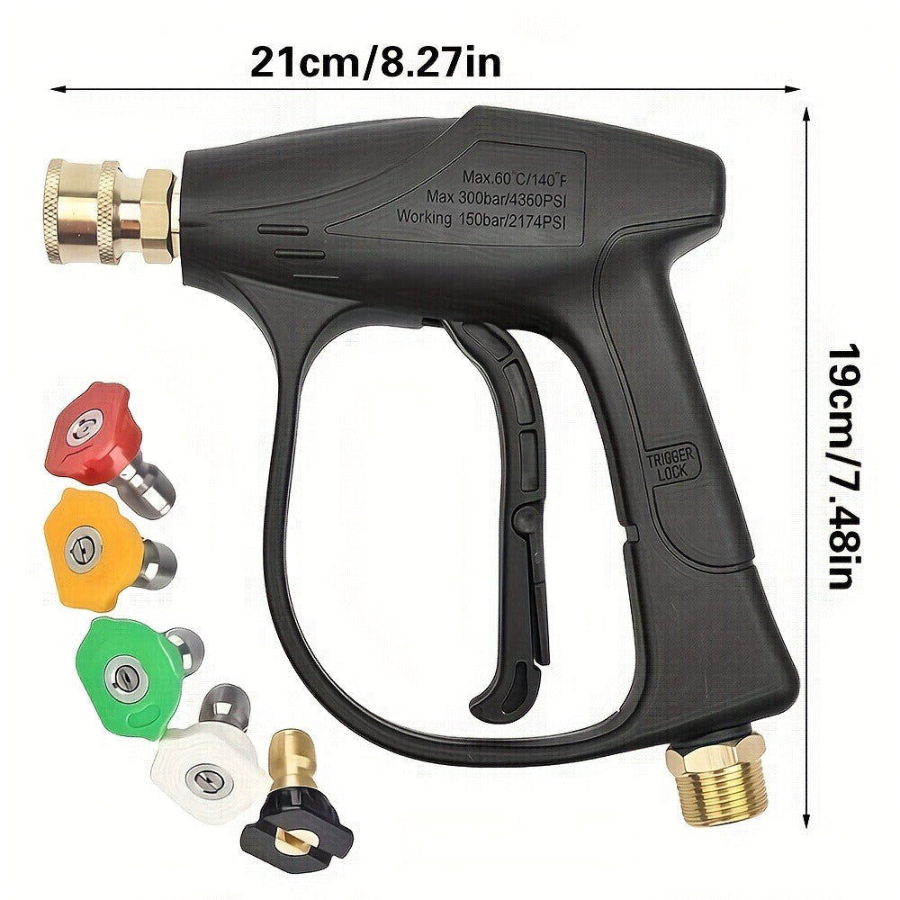 High Pressure Car Wash Gun with 5 Spray Nozzles – Max 3000 PSI, M22-14 & 1/4" Quick Connect, Garden Hose Pressure Washer Wand for Car Washing & Irrigation