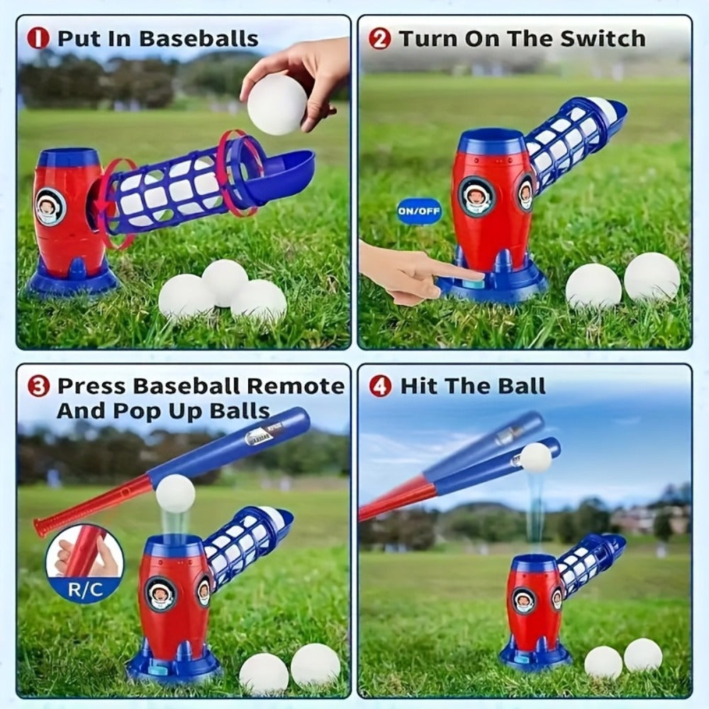 Kids Automatic Baseball Pitching Machine Toy Set – Fully Automatic Children's Baseball Trainer with Bat, Ball Machine & 10 Balls | Sports Training Gift for Boys and Girls