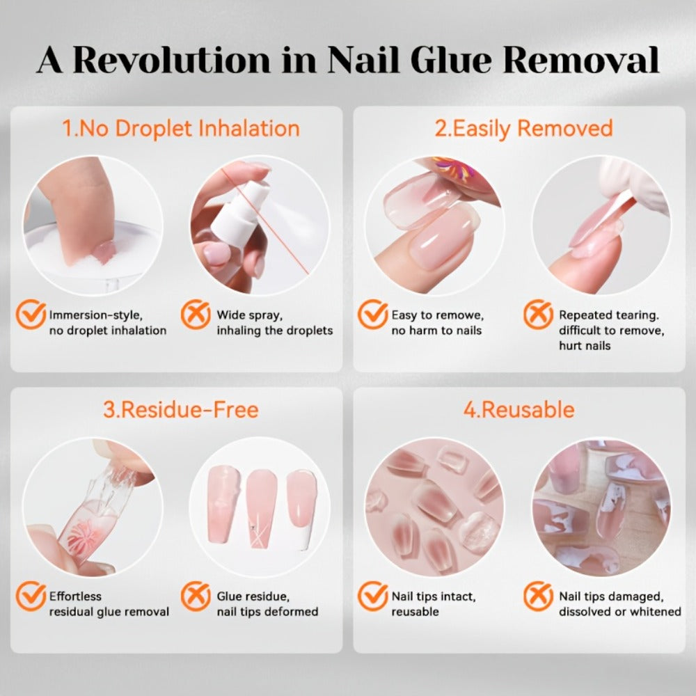 Press On Nail Debonder Remover 80ml — Fast 3-5 Second Soak-Off Liquid for False Tips, Rhinestone Glue Remover, No Damage Easy Dissolve, Professional Nail Care Tool for Women Home Salon