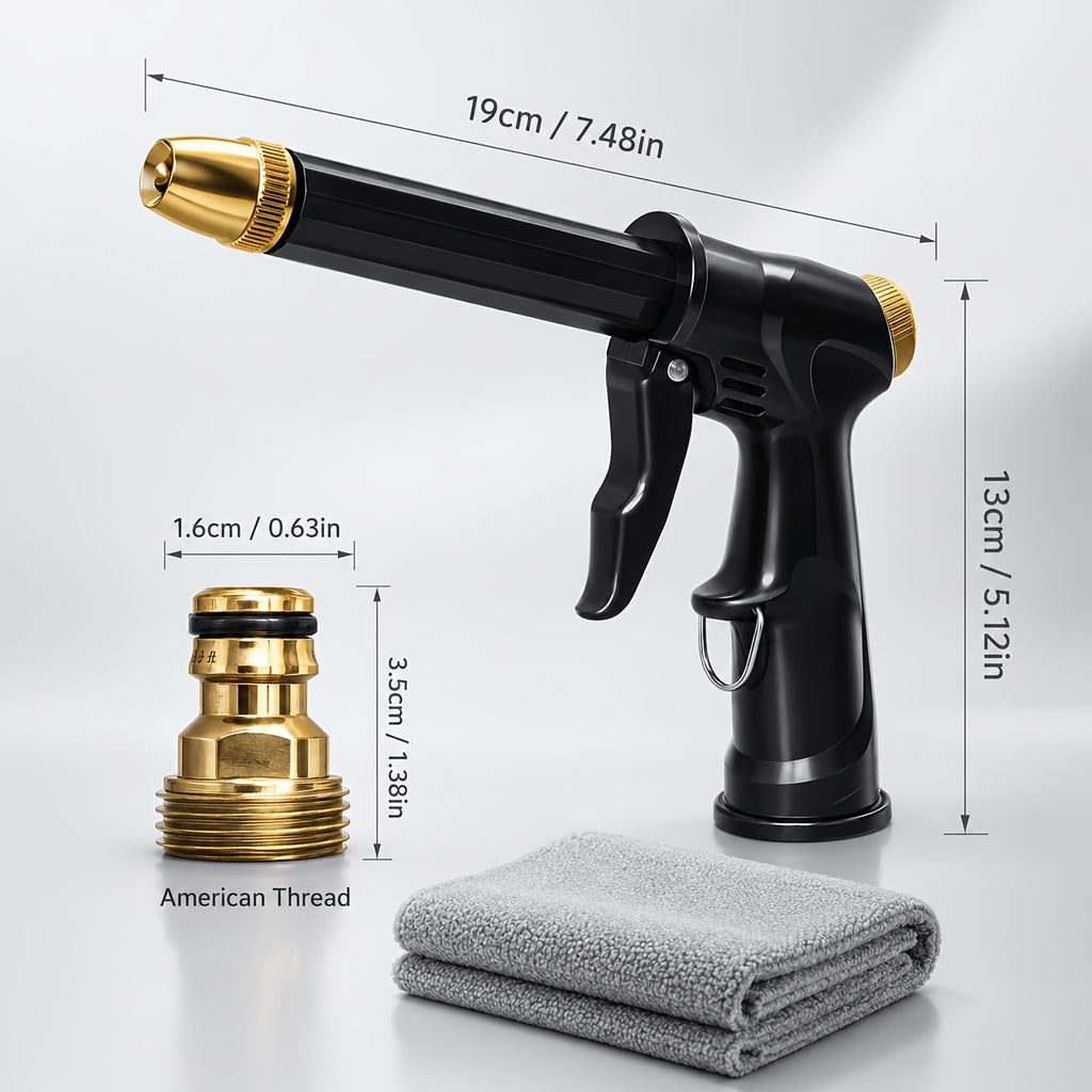 2X Pressure Car Wash Spray Gun Kit with Microfiber Towel, Metal-Look Body, 360° Adjustable Nozzle, One-Hand Lock, No Continuous Pressing, for Car, Motorcycle, Bicycle And Yard Cleaning