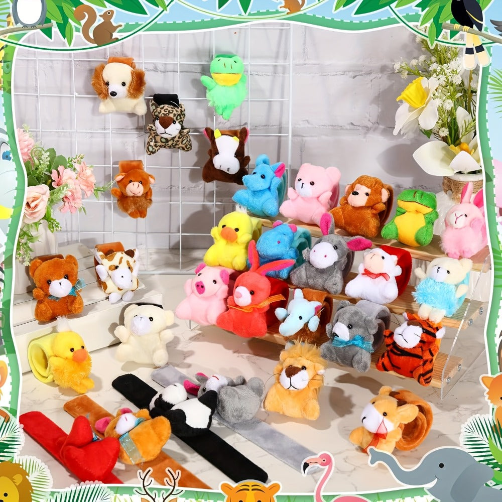 Stuffed Animal Slap Bracelets Bulk for Kids – Cute Plush Assorted Animal Bracelets for Party Favors, Classroom Prizes, Goodie Bag Fillers, Carnival Toys, Holiday Gifts (6/10/15/30 Pack)