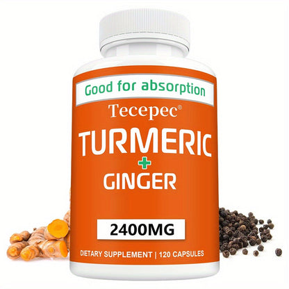 Turmeric Ginger Capsules 2400mg with Black Pepper Extract for Immune Support, Joint Relief & Healthy Energy – 120 Capsules Daily Supplement