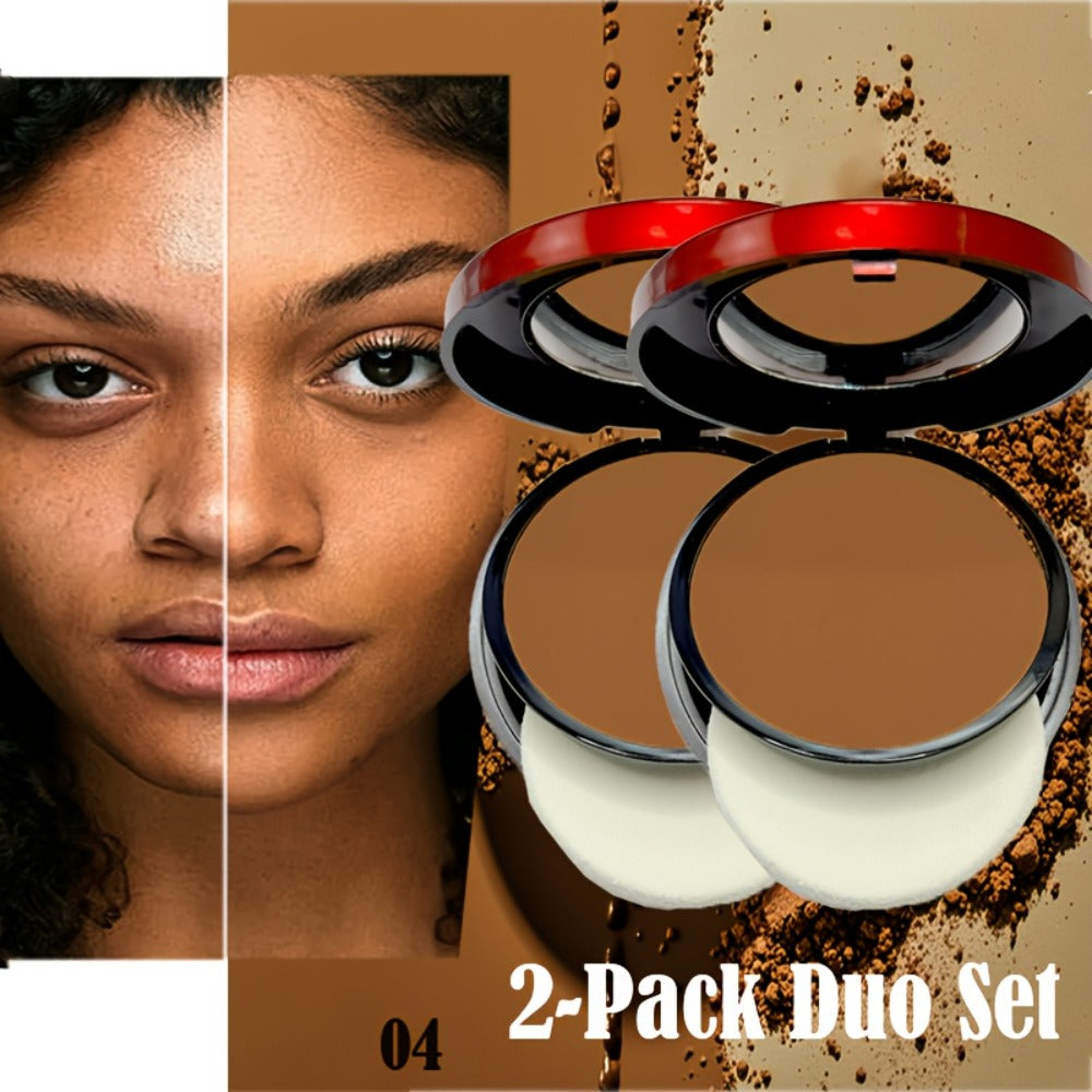 Pressed Powder Foundation Contour Matte Ful1l Coverage Oil Control Waterproof | 6 Shades Light to Dark | Blending Puff Included | 1-Pack & 2-Pack Duo Set Available