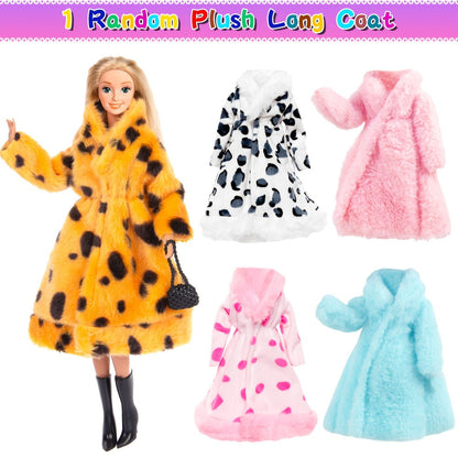50Pcs Barbie Doll Clothes and Accessories Set for 11.5 Inch Fashion Dolls – Fur Coat Princess Dresses Outfits Shoes Crowns Necklaces Bikini & More, Girls Birthday Christmas Gift Ages 3+ No Doll Included