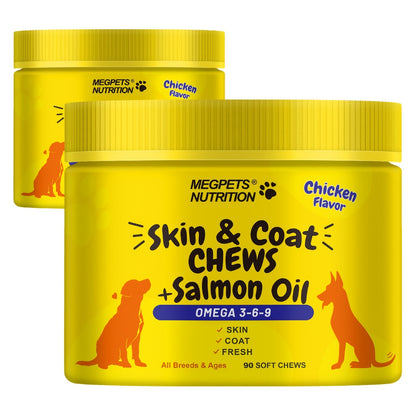 Omega 3 Dog Chews 90ct – 90-Day Supply Skin, Coat & Ear Care Supplement with Probiotics for Itchy Relief, All Ages – 1 Bottle Trial or 2 Bottle Value Pack