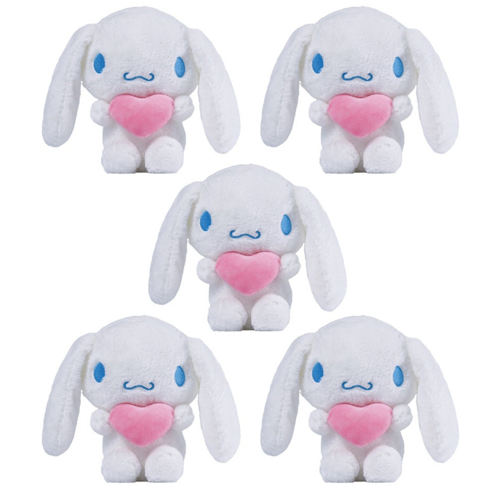 Kawaii Plush Set 5pcs Holding Hearts – Hello Kitty Kuromi My Melody Jade Gui Dog Sanrio Stuffed Animals, Room Decor Birthday Christmas Valentine Holiday Gift for Girls Teens Fans