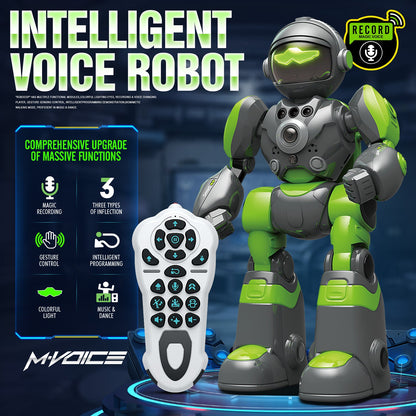 Gesture Control RC Robot Toy for Kids – Voice Recording, Programming, EMO LED Infrared Intelligent Interactive Robot, STEM Gift for Boys Girls Ages 6 7 8 9 10, Birthday Christmas (Green/Blue/Yellow)
