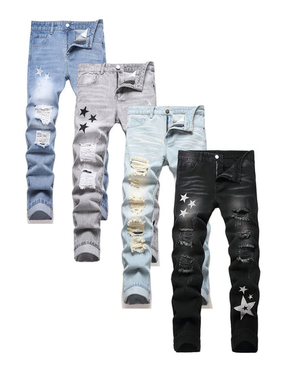 Teen Straight Leg Ripped Jeans - Multicolor Washed Denim
