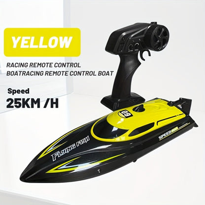 Remote Control Speedboat 25KM/H with Auto Flip Reset Night Light & Low Battery Alert – High Speed RC Boat for Pool Lake Kids Adults Birthday Christmas Gift Yellow Blue Green
