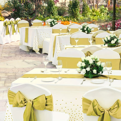 Disposable Tablecloth & Table Runner Set 10 Pack White Gold – Plastic Party Table Covers for Wedding Birthday Graduation Anniversary Baby Shower Bridal Shower Elegant Bulk Party Decorations