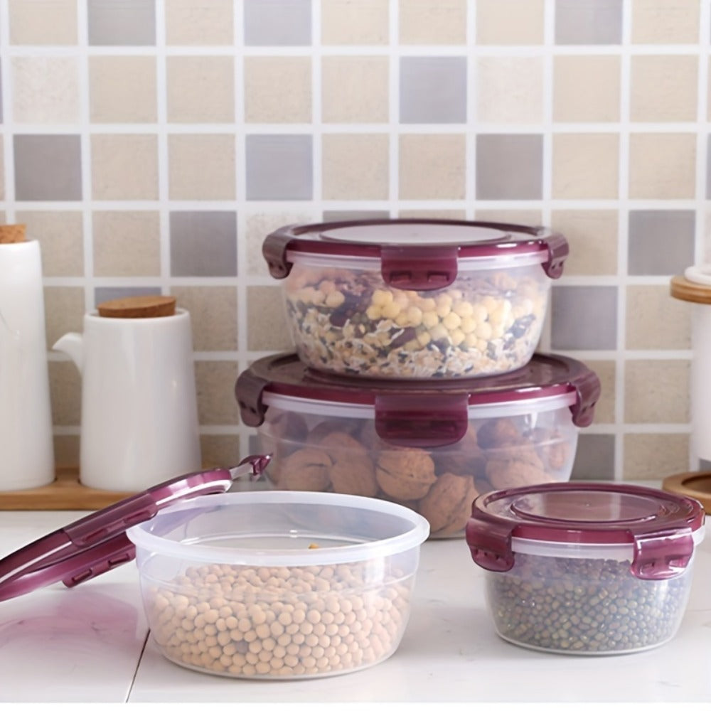 Refrigerator Storage Containers Large Capacity 3/4pcs Airtight - Keeps Fruit Vegetable Meat Egg Dumpling Fresh, Stackable Space-Saving Plastic Food Storage Boxes for Kitchen Fridge, Purple Green Blue Beige