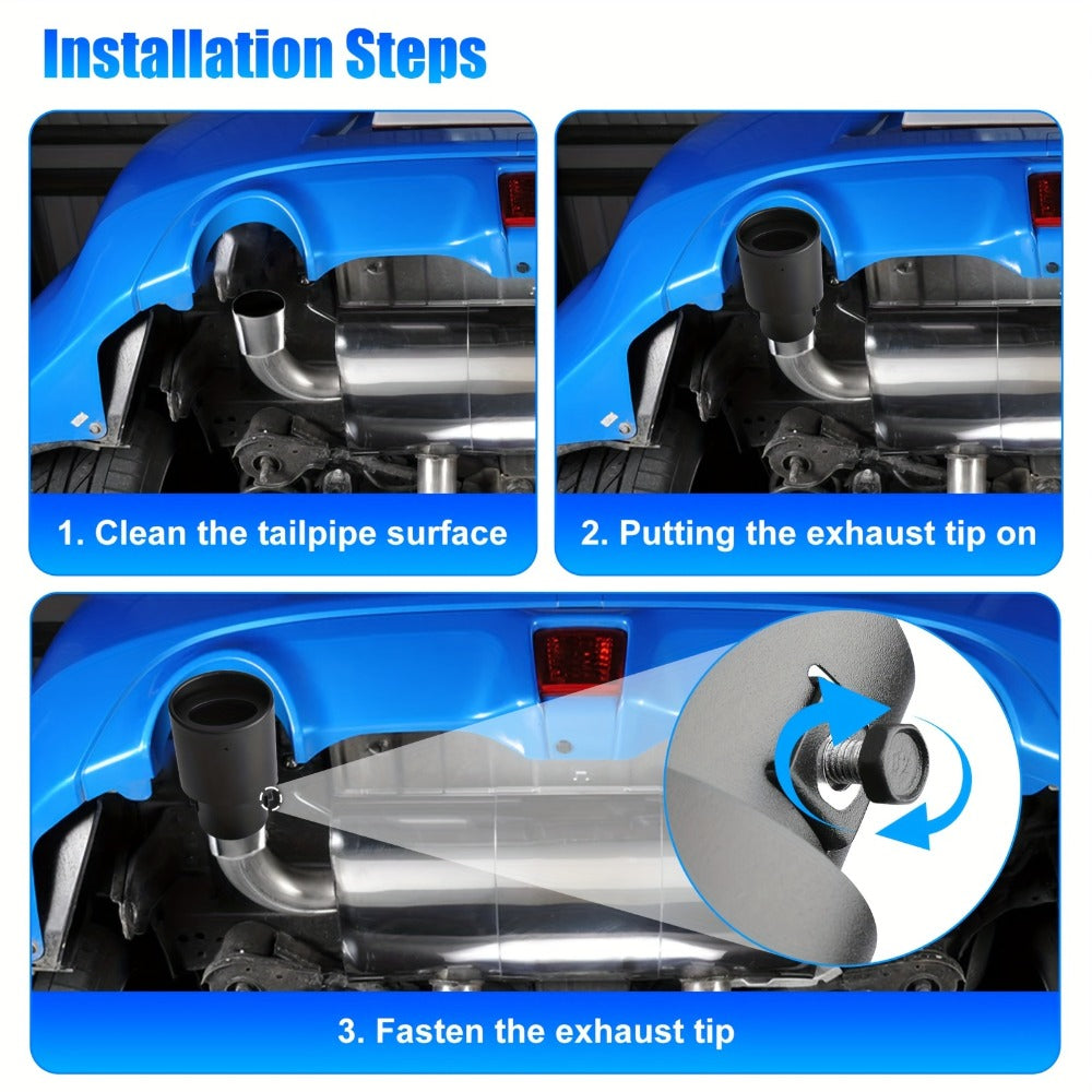 Exhaust Tip Stainless Steel – Universal Fit 1.5"-2.4" Pipe | Muffler Tail Pipe Tip for Cars & Trucks | Noise Reduction & Performance Enhancer | Easy Clamp Install