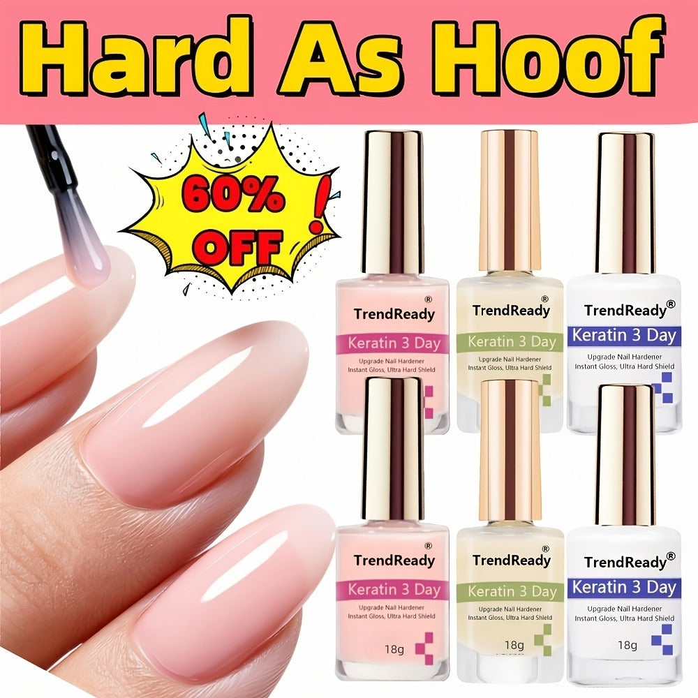 Colored Nail Hardener Set Pink White Yellow - Extra Strong Fast Drying Long Lasting 15ml Nail Strengthener for Weak Splitting Brittle Nails Base Coat Manicure Kit 2 Pack 6 Pack Women
