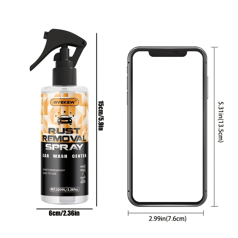 Rust Remover Spray for Metal - 3.38oz Liquid Rust Dissolver for Chrome, Iron, Alloy & Steel, Safe on Plastic & Rubber, for Automotive & Household Use
