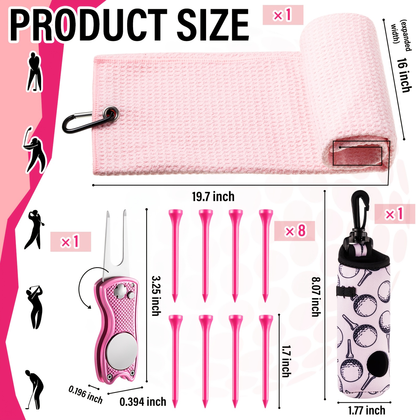 Golf Accessories Gift Set 12-Piece Pink – Includes Tees, Towel, Ball Bag with Hook, Cleaning Brush & Divot Tool with Magnetic Ball Marker, Perfect Golf Gift for Men & Women Golfers
