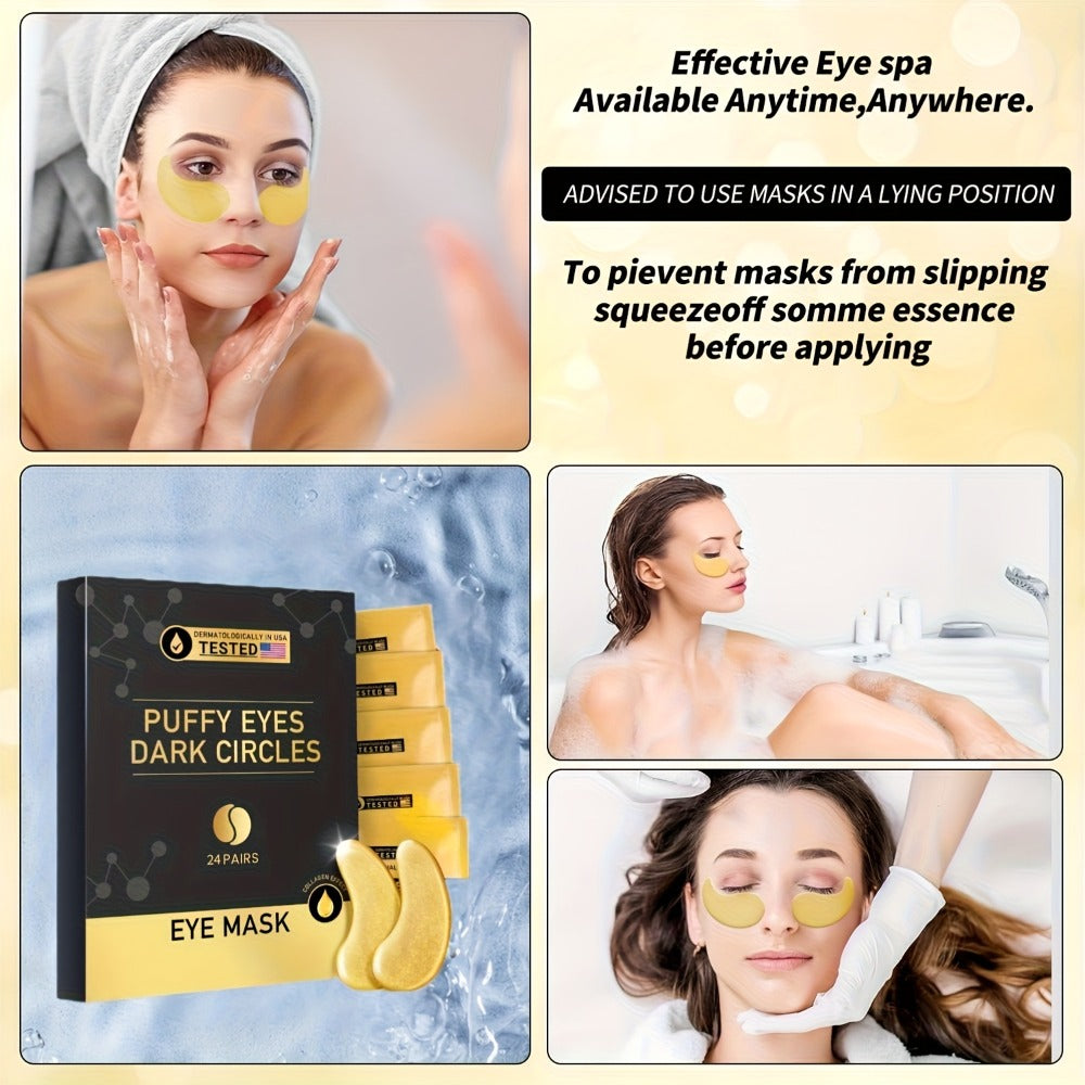 Under Eye Patches 24 Pairs Gold Collagen Hyaluronic Acid Glycerin – Hydrating Eye Mask for Dark Circles Puffiness, Luxury Skincare Gift Set for Women