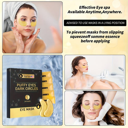 Under Eye Patches 24 Pairs Gold Collagen Hyaluronic Acid Glycerin – Hydrating Eye Mask for Dark Circles Puffiness, Luxury Skincare Gift Set for Women