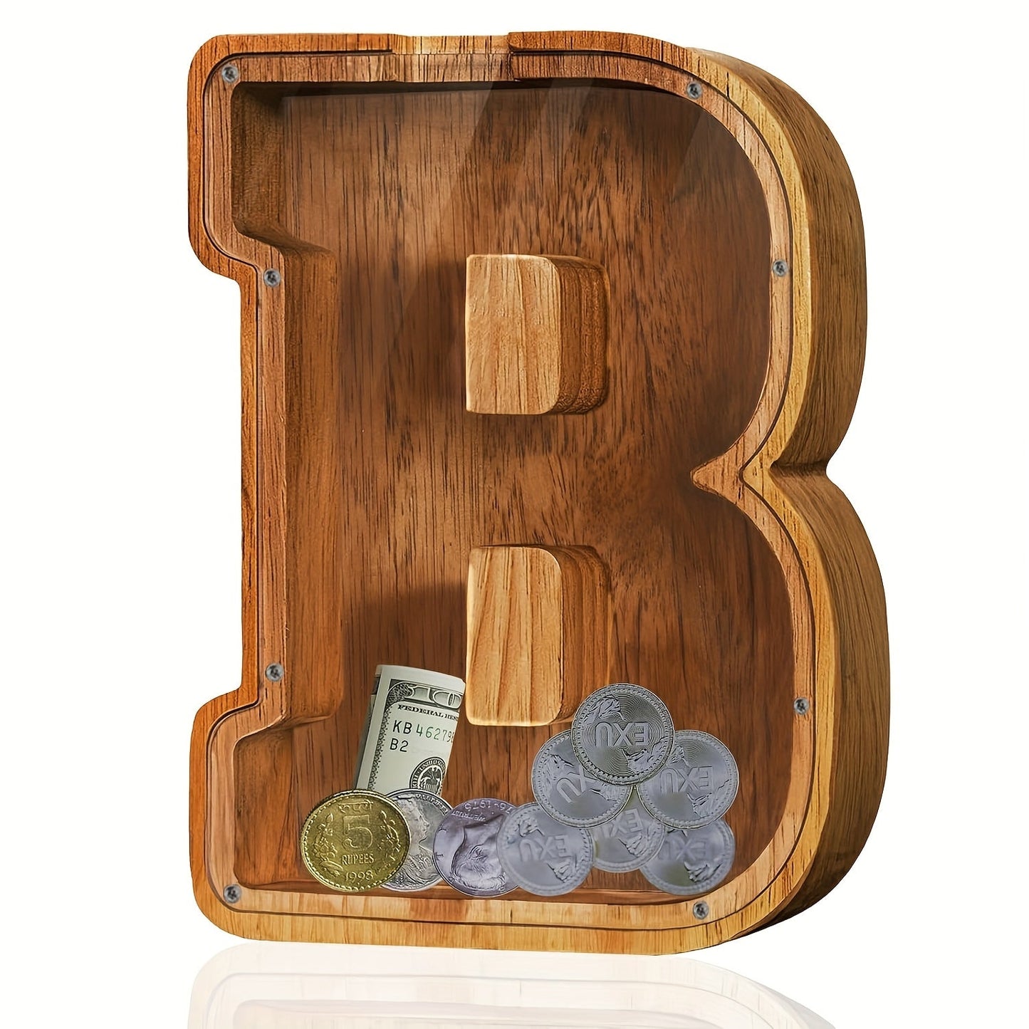 Personalized Wooden Piggy Bank for Kids – A-Z Alphabet Letter Initial Coin & Bill Savings Bank for Boys & Girls, Toddlers to Big Kids | Birthday Christmas Baby Shower Gift | Financial Literacy Toy & Room Decor