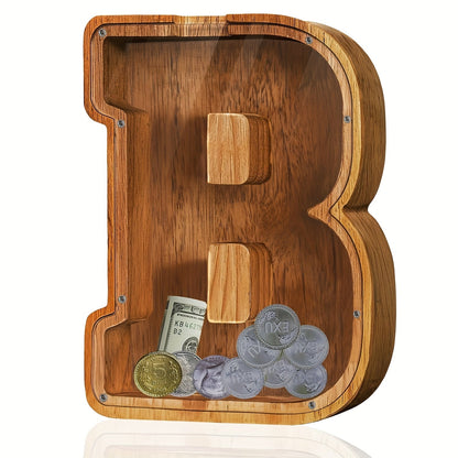 Personalized Wooden Piggy Bank for Kids – A-Z Alphabet Letter Initial Coin & Bill Savings Bank for Boys & Girls, Toddlers to Big Kids | Birthday Christmas Baby Shower Gift | Financial Literacy Toy & Room Decor