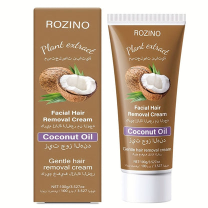 Coconut Hair Removal Cream 100g — Painless Depilatory for Women, Face Legs Armpits Bikini Area, Gentle Sensitive Skin Formula, Semi-Permanent Smooth Results