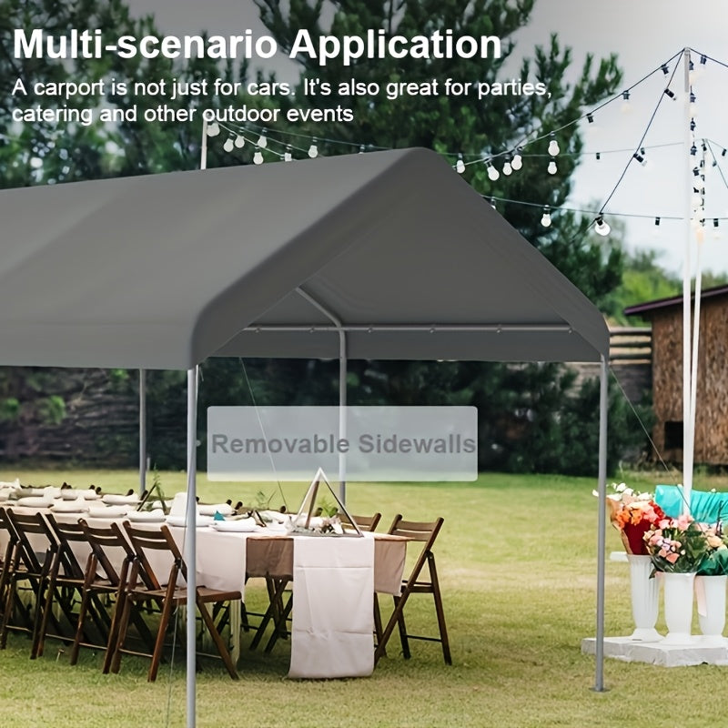 Carport Tent Car Ports Party Tent Heavy Duty Car Tent Car Shelter 10x20 Portable Garage Metal Storage Shelter Outdoor Event Tent Sun Shade with Removable Sidewalls & Doors, 230g Water-resistant PE Cover