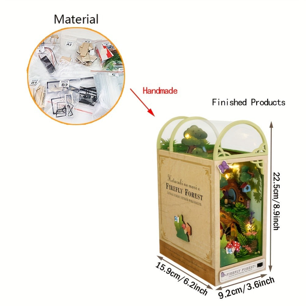 DIY Book Nook Kit Miniature Tiny House Model – Multicolor Bookshelf Insert Home Decoration Craft Set No Battery or Glue Needed, Creative Gift for Book Lovers Teens & Adults Ages 14+ Christmas Birthday